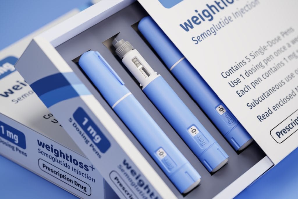 Close up of packages of semaglutide weight loss medication 